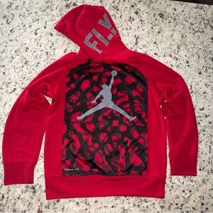 Air Jordan Fly Therma-FIT Hoodie Boys Medium Red Black Camo Print Jumpman EUC